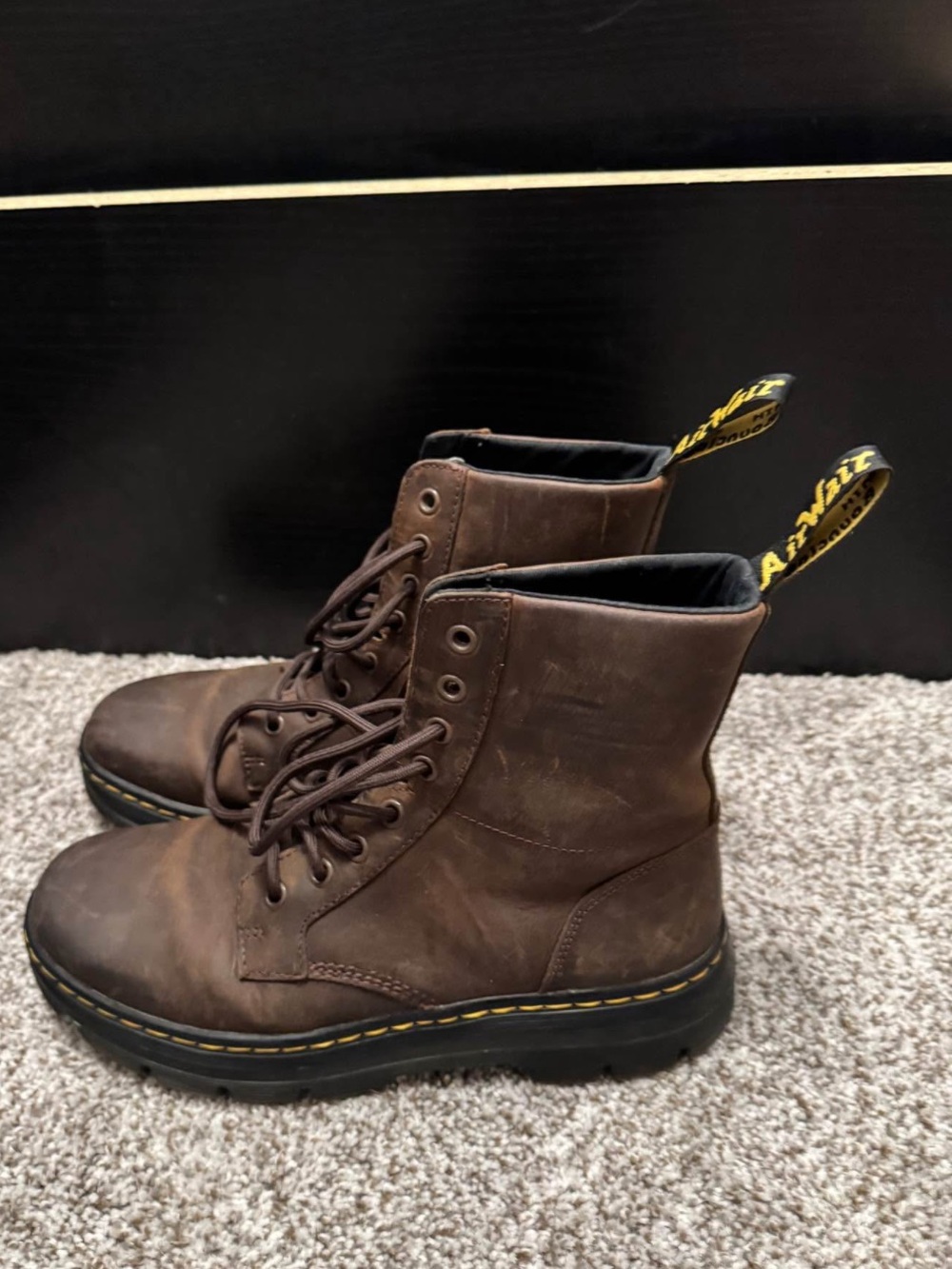 Dr. Martens Brown Leather Lace-Up Ankle Boots with Yellow Stitching
